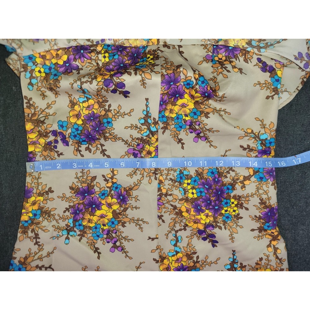 Vintage 60s 70s Handmade Maxi Dress Beige Floral Ruffles Purple‎ Yellow S - Picture 9 of 13
